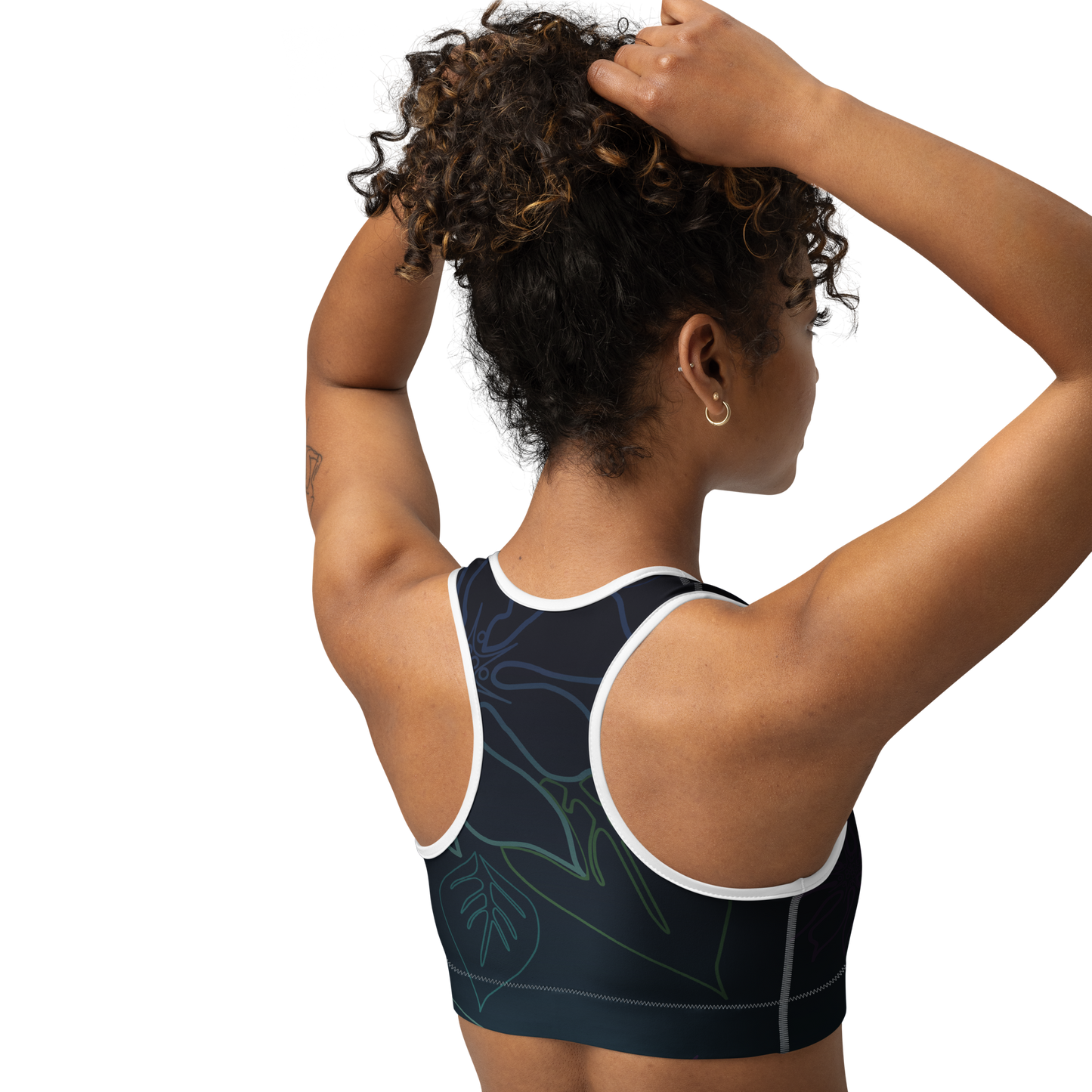 Moisture Wicking Aloha Sports Bra (White & Black Piping)