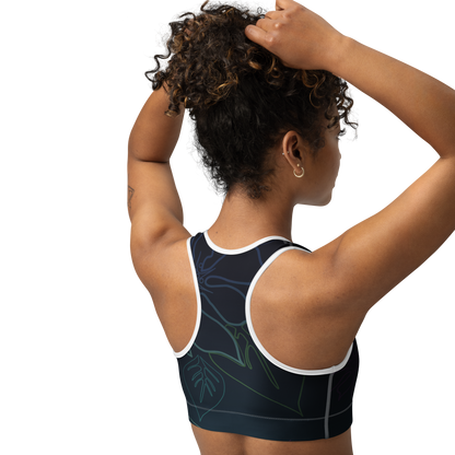 Moisture Wicking Aloha Sports Bra (White & Black Piping)