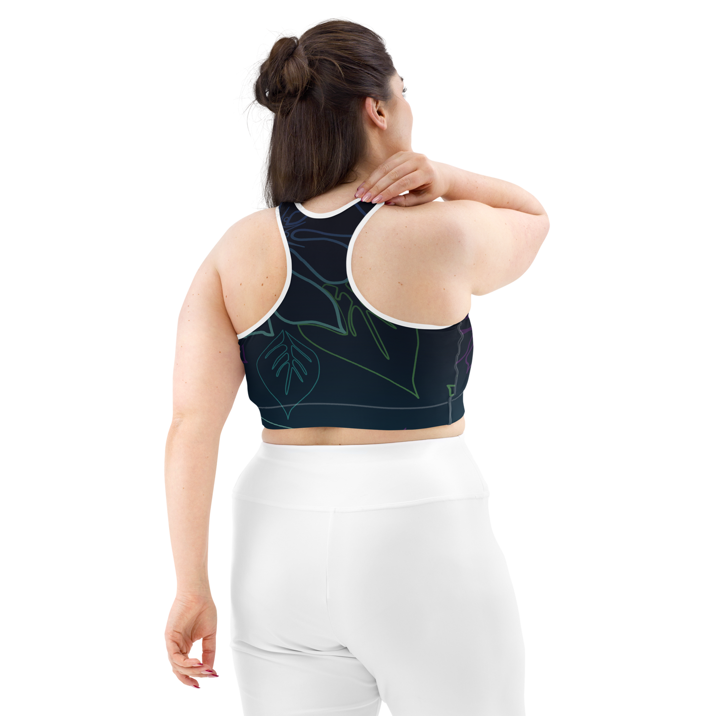 Moisture Wicking Aloha Sports Bra (White & Black Piping)