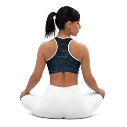 Moisture Wicking Aloha Sports Bra (White & Black Piping)
