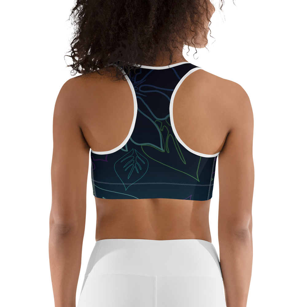Moisture Wicking Aloha Sports Bra (White & Black Piping)