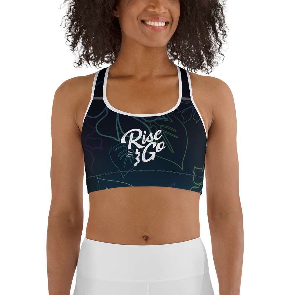 Moisture Wicking Aloha Sports Bra (White & Black Piping)