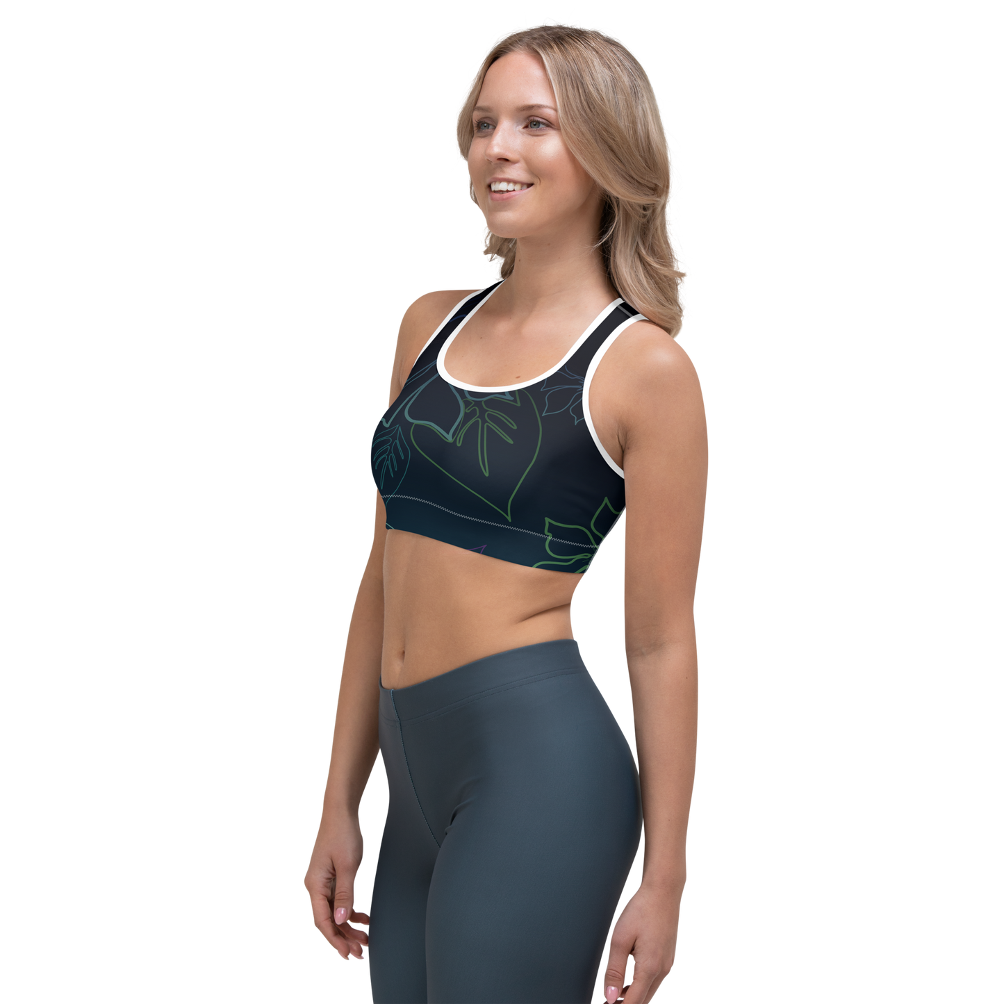 Moisture Wicking ALOHA Sports Bra (White & Black Piping)
