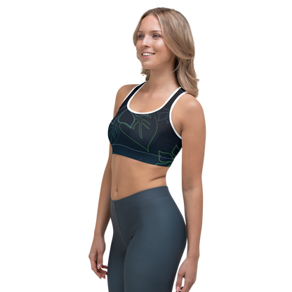 Moisture Wicking ALOHA Sports Bra (White & Black Piping)