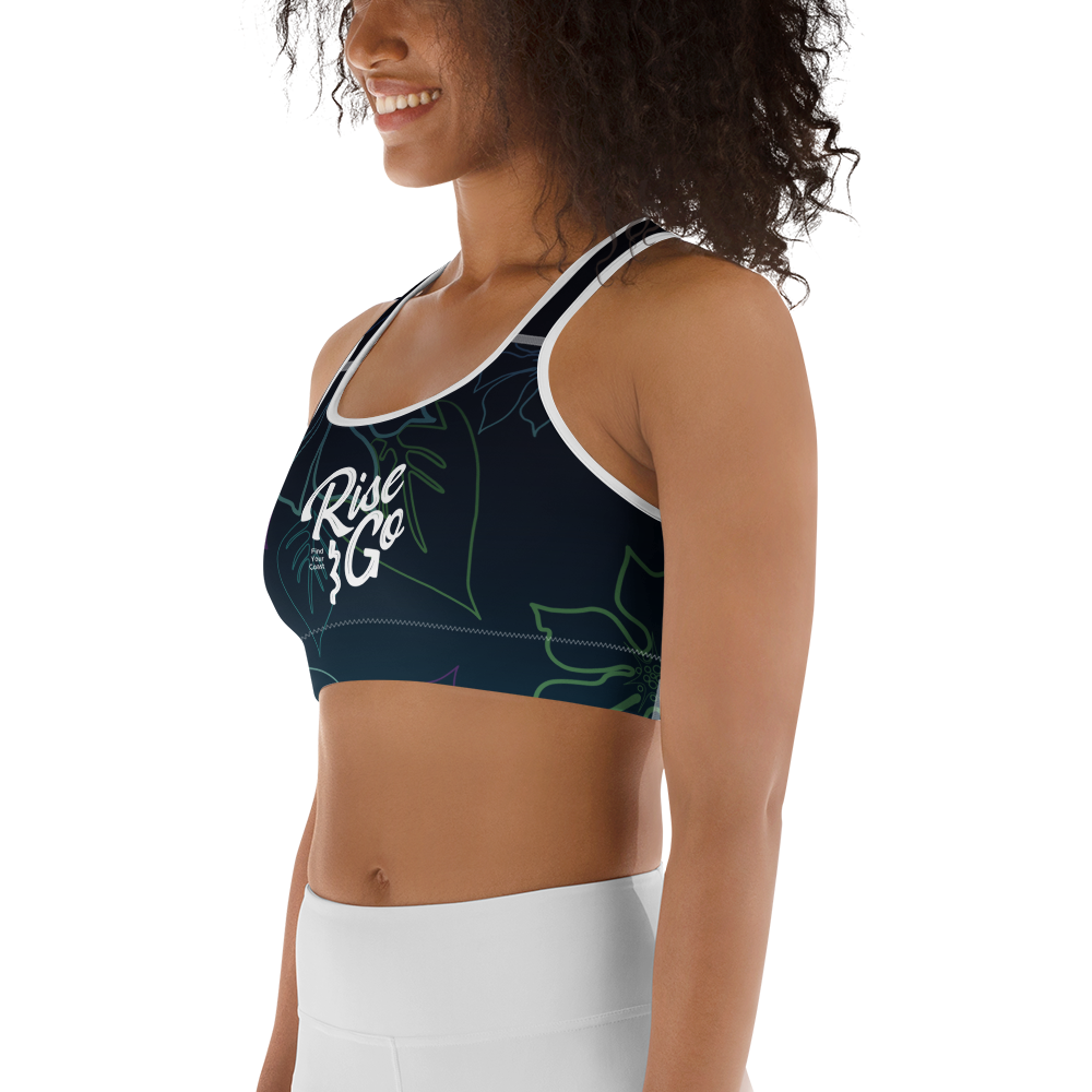 Moisture Wicking Aloha Sports Bra (White & Black Piping)