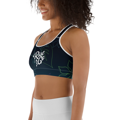 Moisture Wicking Aloha Sports Bra (White & Black Piping)