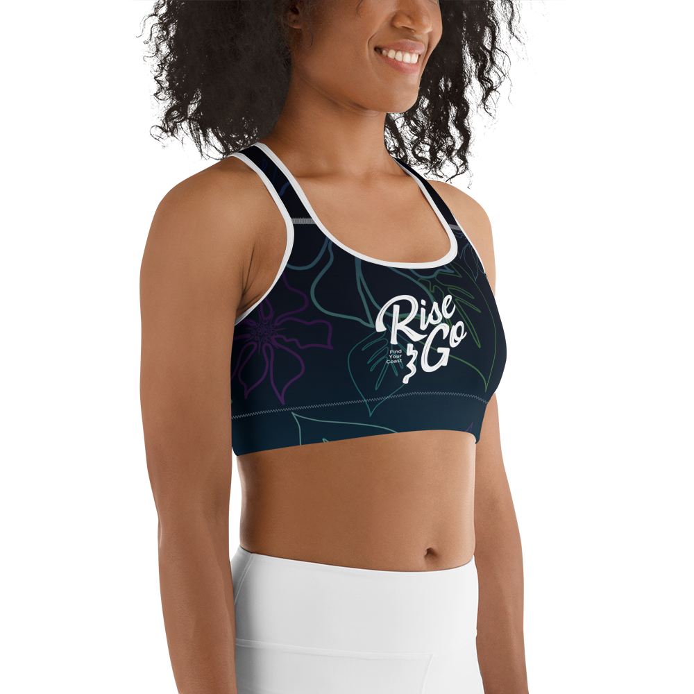 Moisture Wicking Aloha Sports Bra (White & Black Piping)
