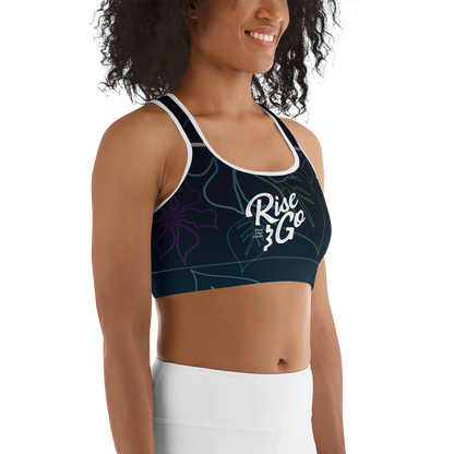 Moisture Wicking Aloha Sports Bra (White & Black Piping)