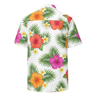 Floral White Aloha Hawaiian Unisex Button Shirt