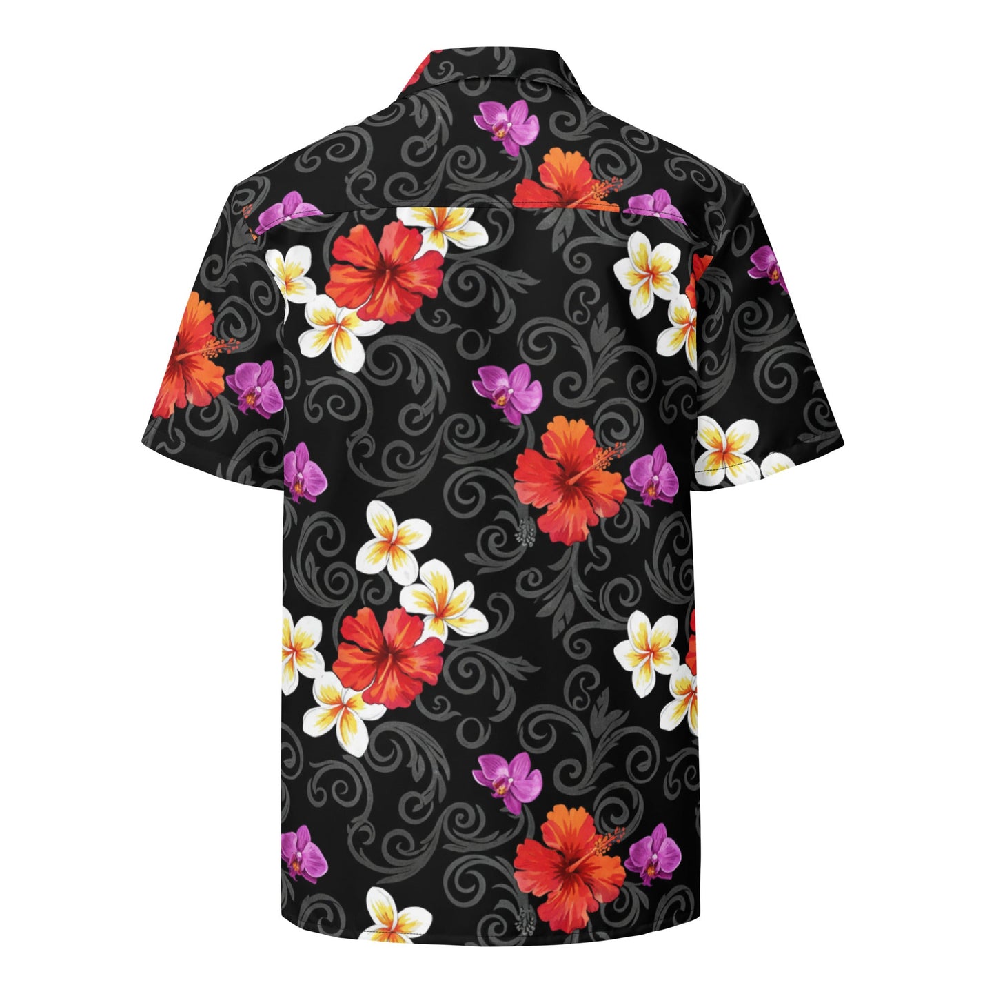 Black Aloha Print 2 Unisex Button Shirt