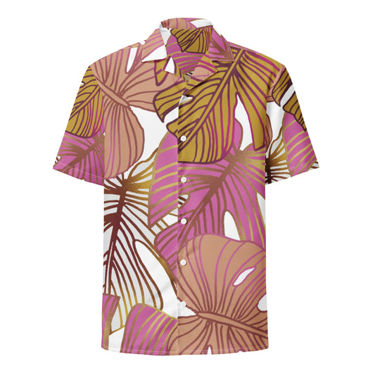 Pink Gold Palms Aloha Hawaiian Shirt