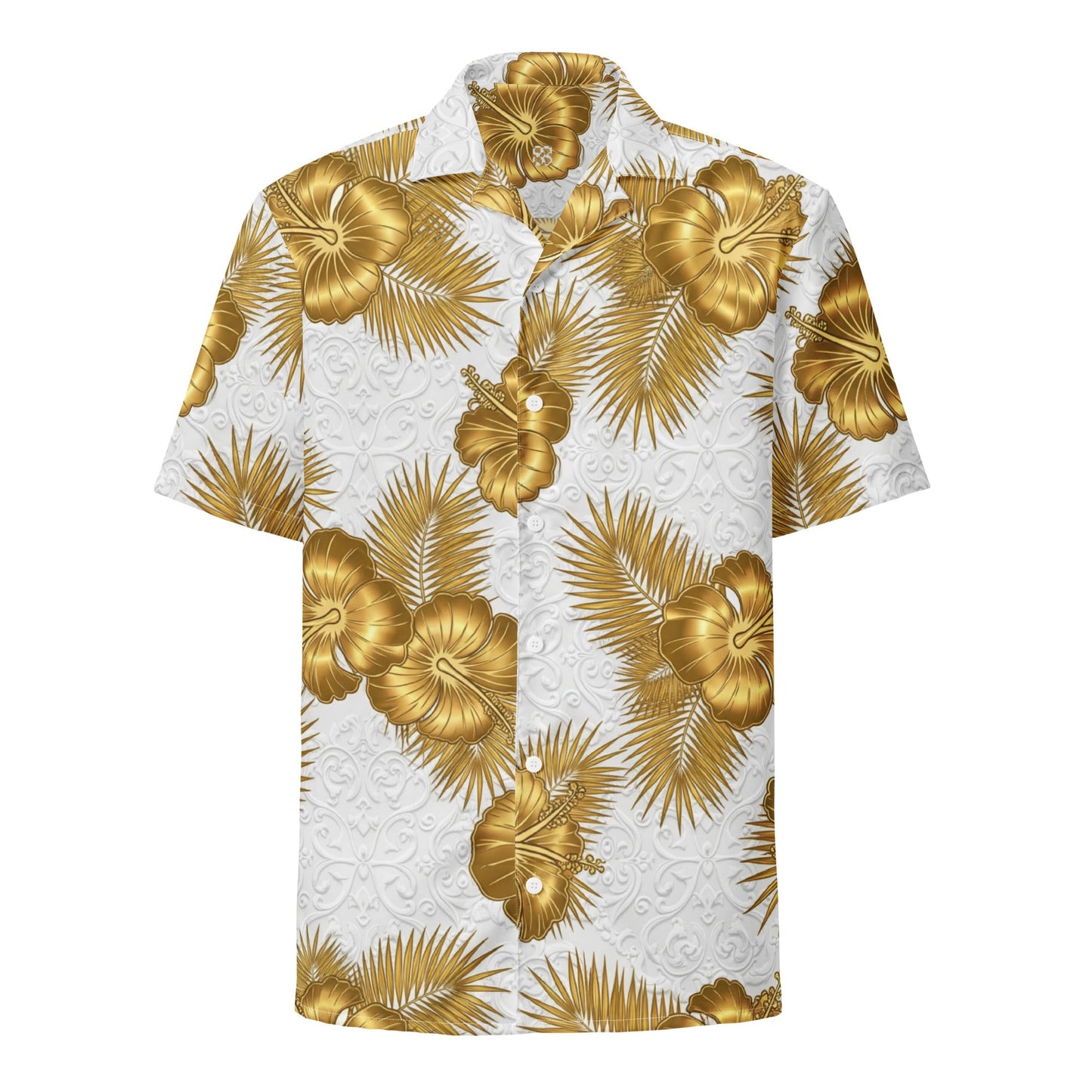 White Gold Ornate Aloha Hawaiian Shirt