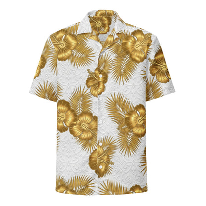 White Gold Ornate Aloha Hawaiian Shirt