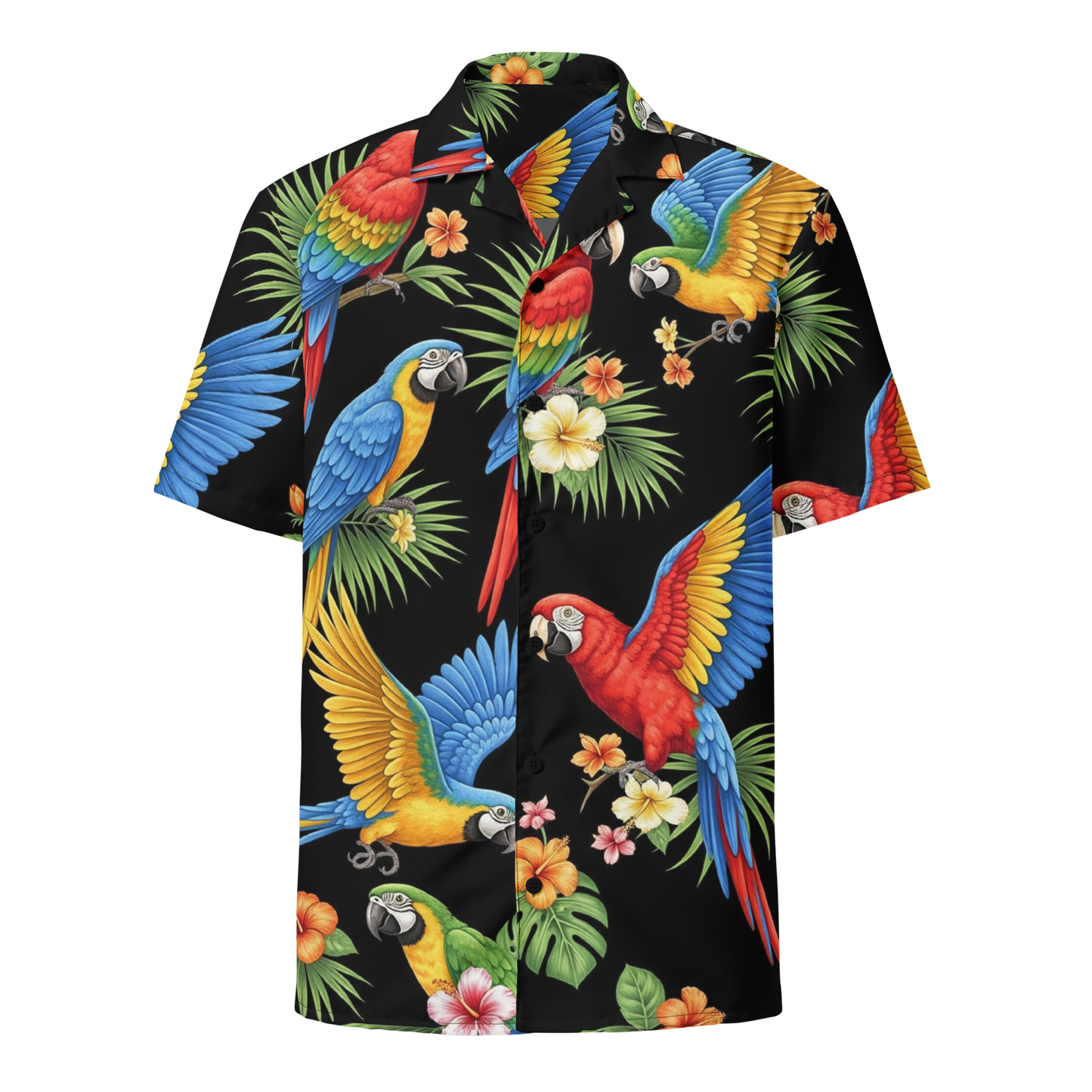 Black Tropical Birds Aloha Hawaiian Shirt Unisex Button Shirt