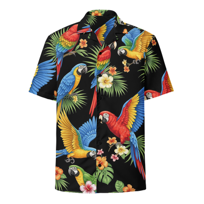 Black Tropical Birds Aloha Hawaiian Shirt Unisex Button Shirt
