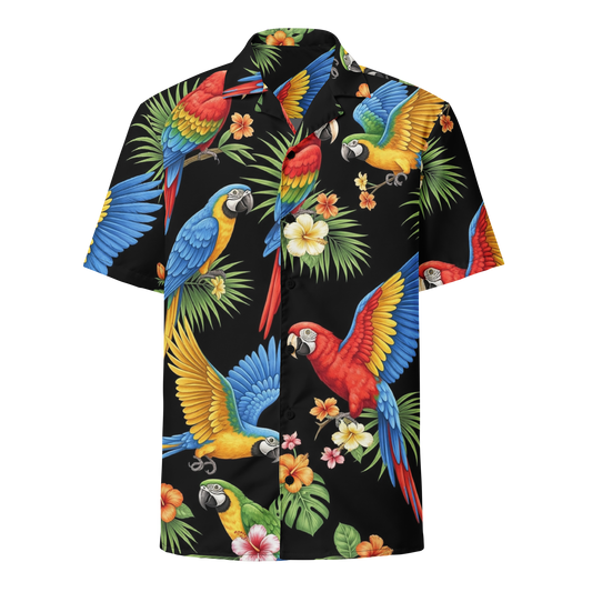 Black Tropical Birds Aloha Hawaiian Shirt Unisex Button Shirt
