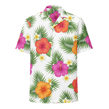 Floral White Aloha Hawaiian Unisex Button Shirt