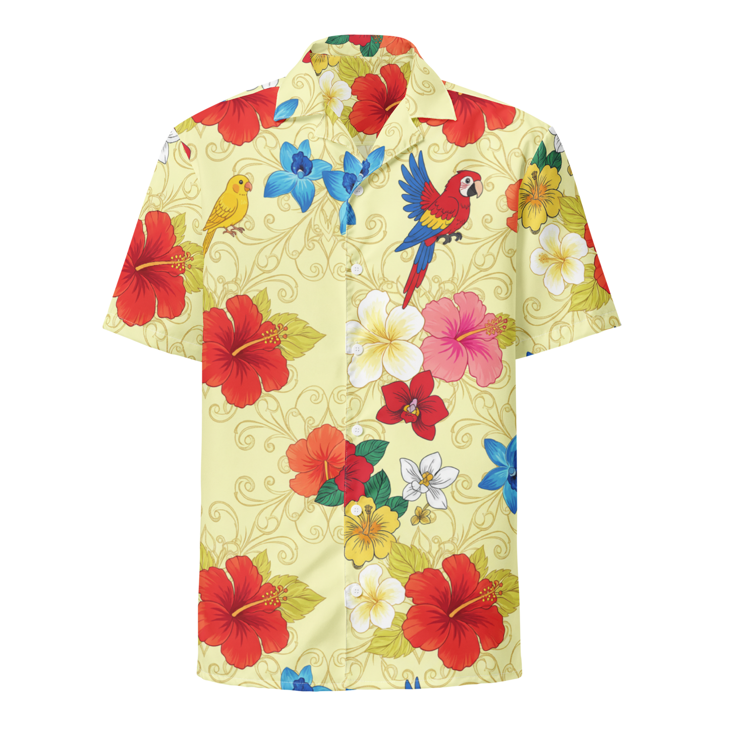 Pastel Light Yellow Aloha Print 2 Unisex Button Shirt
