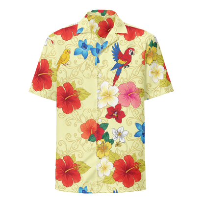 Pastel Light Yellow Aloha Print 2 Unisex Button Shirt