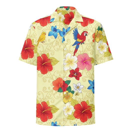 Pastel Light Yellow Aloha Print 2 Unisex Button Shirt
