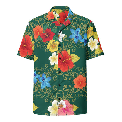 Green Aloha Print 2 Unisex Button Shirt