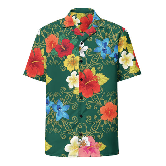 Green Aloha Print 2 Unisex Button Shirt