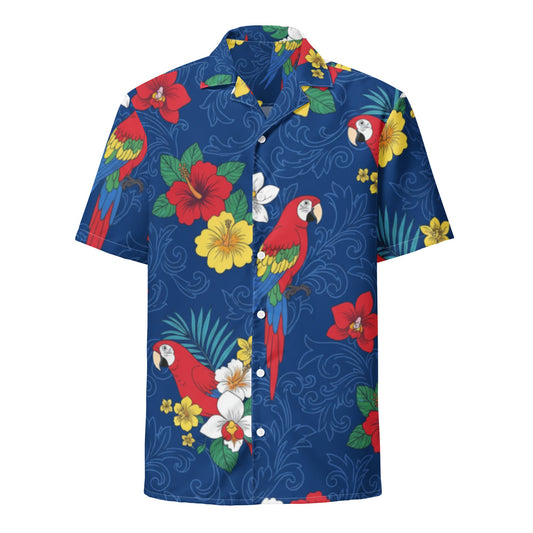Blue Aloha Print 2 Unisex Button Shirt