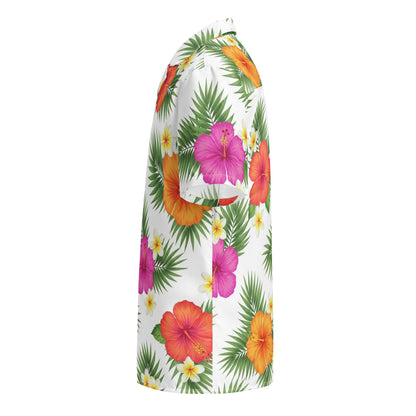 Floral White Aloha Hawaiian Unisex Button Shirt