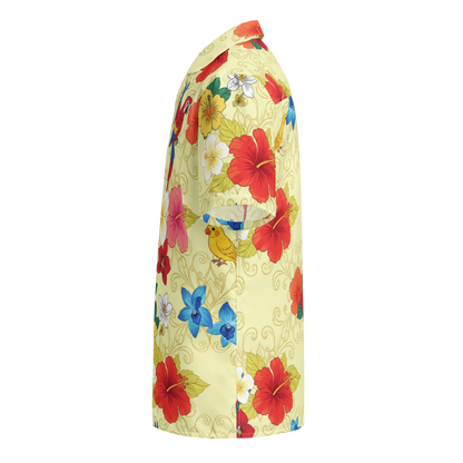 Pastel Light Yellow Aloha Print 2 Unisex Button Shirt