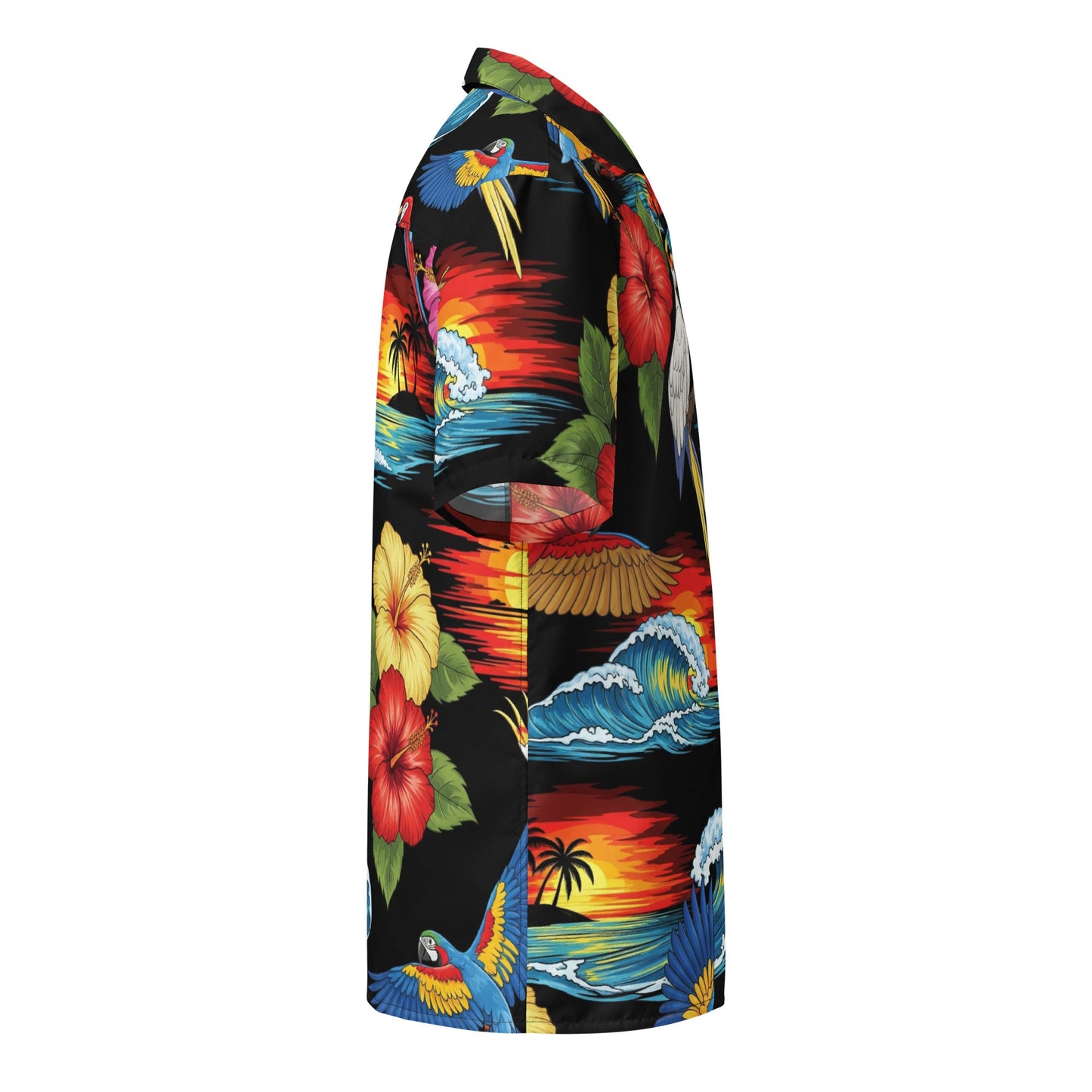 Tropic Scenes Black  Aloha Unisex Button Hawaiian Shirt