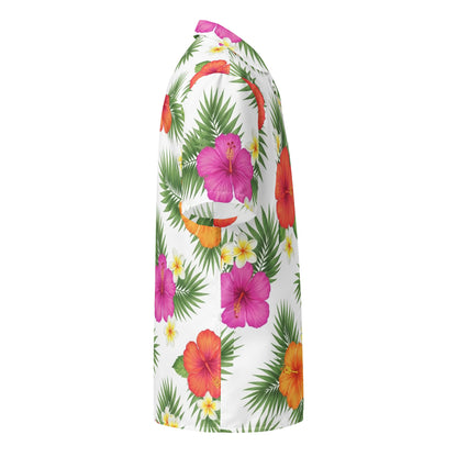 Floral White Aloha Hawaiian Unisex Button Shirt