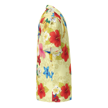 Pastel Light Yellow Aloha Print 2 Unisex Button Shirt