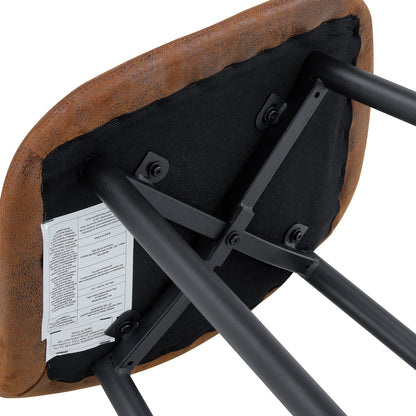 Brown Techno-Fabric Bar Chair Set - Two Pieces, Rounded Backrest, Black Metal Legs, Multiple Colors