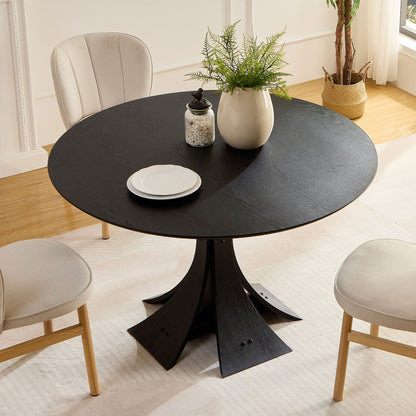 47.24'' Round Modern Style MDF Wood Dining Table in Black Suitable for Kitchen, Living Room, Cafe, Milk Tea Shop