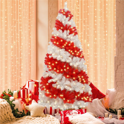 6ft Artificial Christmas Tree With 300 LED Lights and 900 Bendable Branches, Candy Cane Christmas Tree Holiday Decoratio