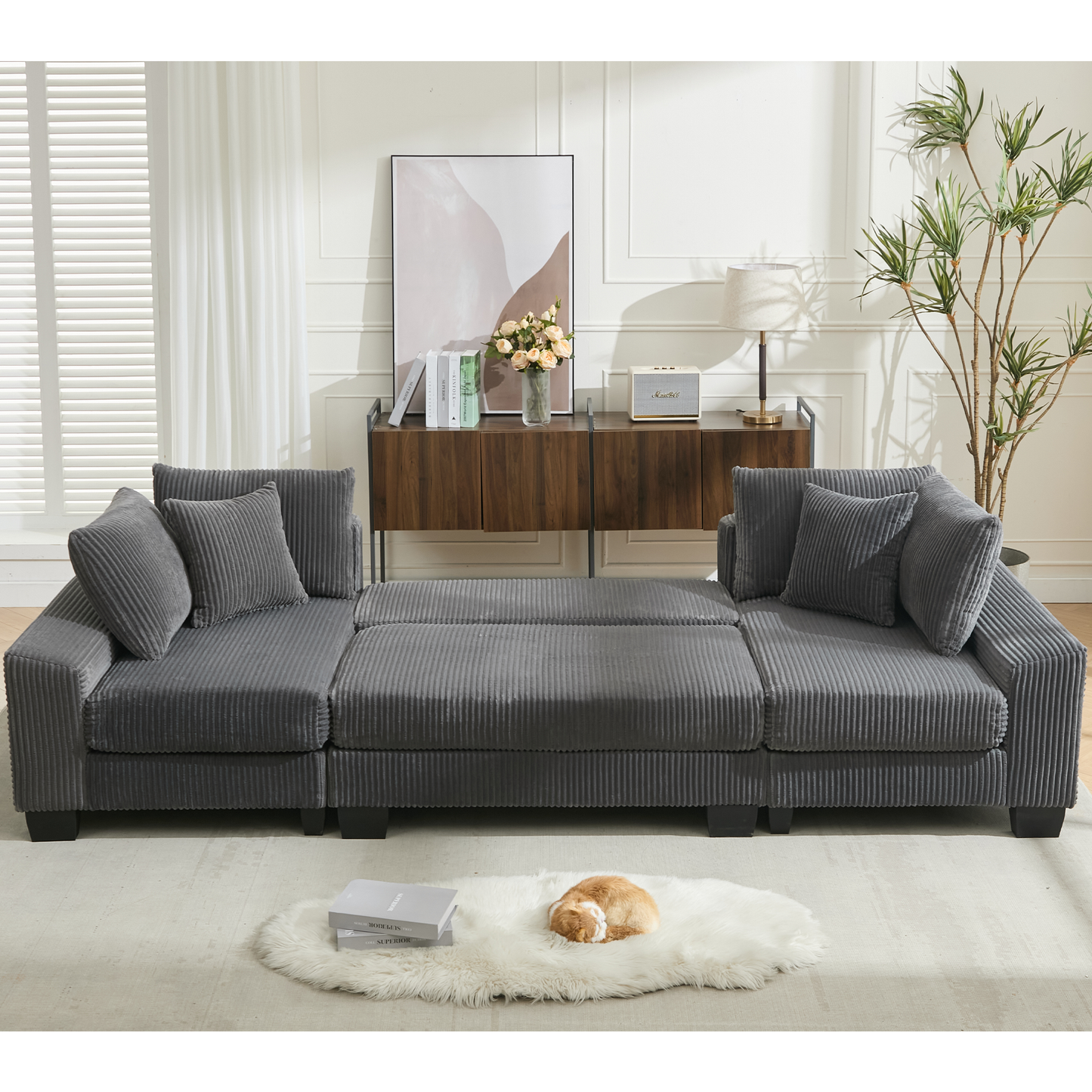 114' Sleeper Sofa,U Shaped Sofa , Pull Out Bed,Convertible Oversize 2 in 1 Sleeper Sofa, Living Room,Upholstery Sofa Bed