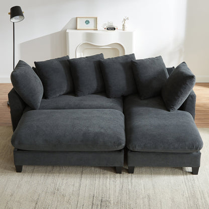 Black Upholstered 83' L-Shaped Sectional Sofa With Storage, Movable Ottoman, and Six Throw Pillows