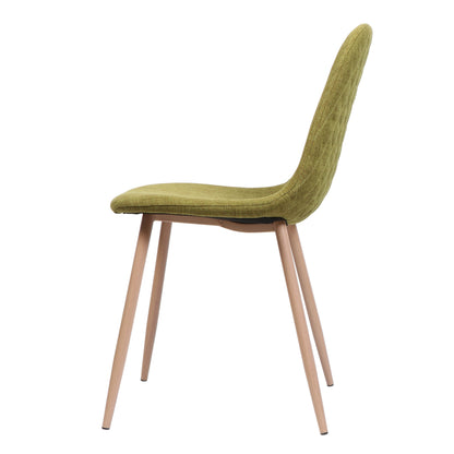 Elegant Dining Chair Set of 2 With Green Fabric and Light Walnut Finish