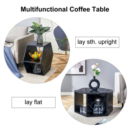 Hexagonal MDF Coffee Table, Characteristic Pattern Stickers, Multi-Hole Design to Give More Storage Space, Simple and Co