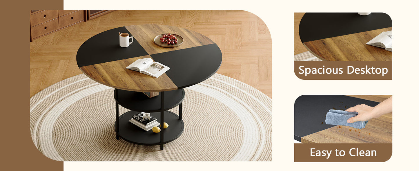 Table and Chair set.A 47.3-Inch Diameter Modern Splicing Circular Dining Table - Double-Layer storage.Paired With 4 Blac