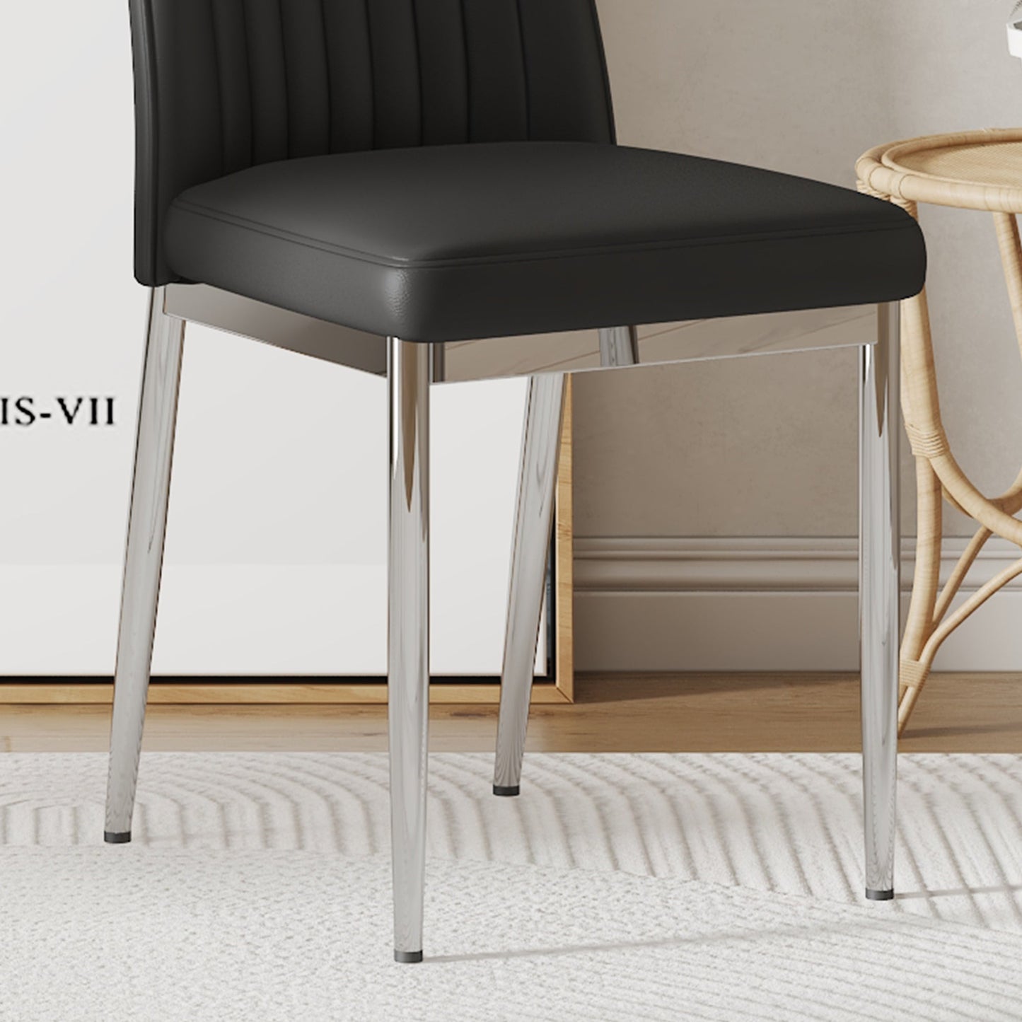 A Set of 6 Dining Chairs, Black Dining Chair Set, PU Material High Backrest Seats and Sturdy Leg Chairs, Suitable for Re