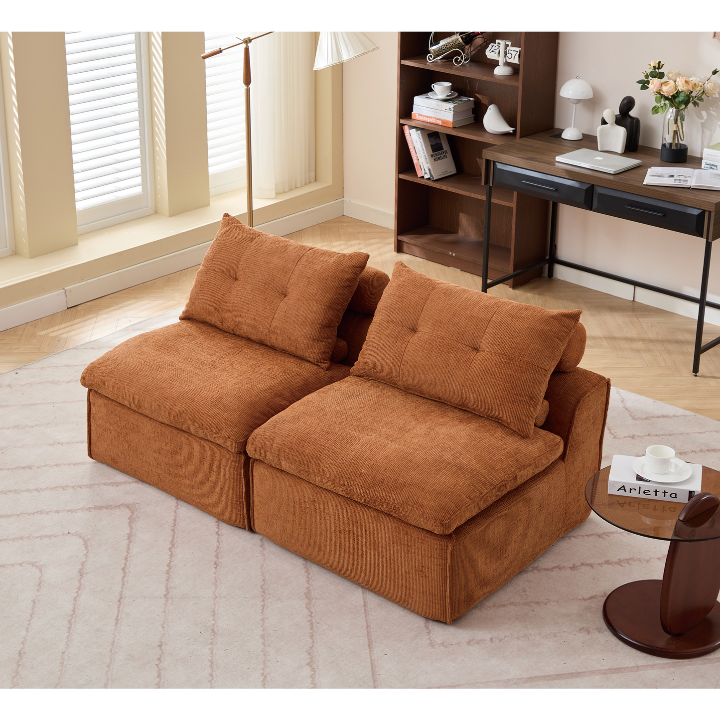 Modular Sofa,No Armrests,At Will DIY,Soft Chenille Fabric,Neck Pillow-Back Lounge Sofa Chair,Reading Nook, or Apartment