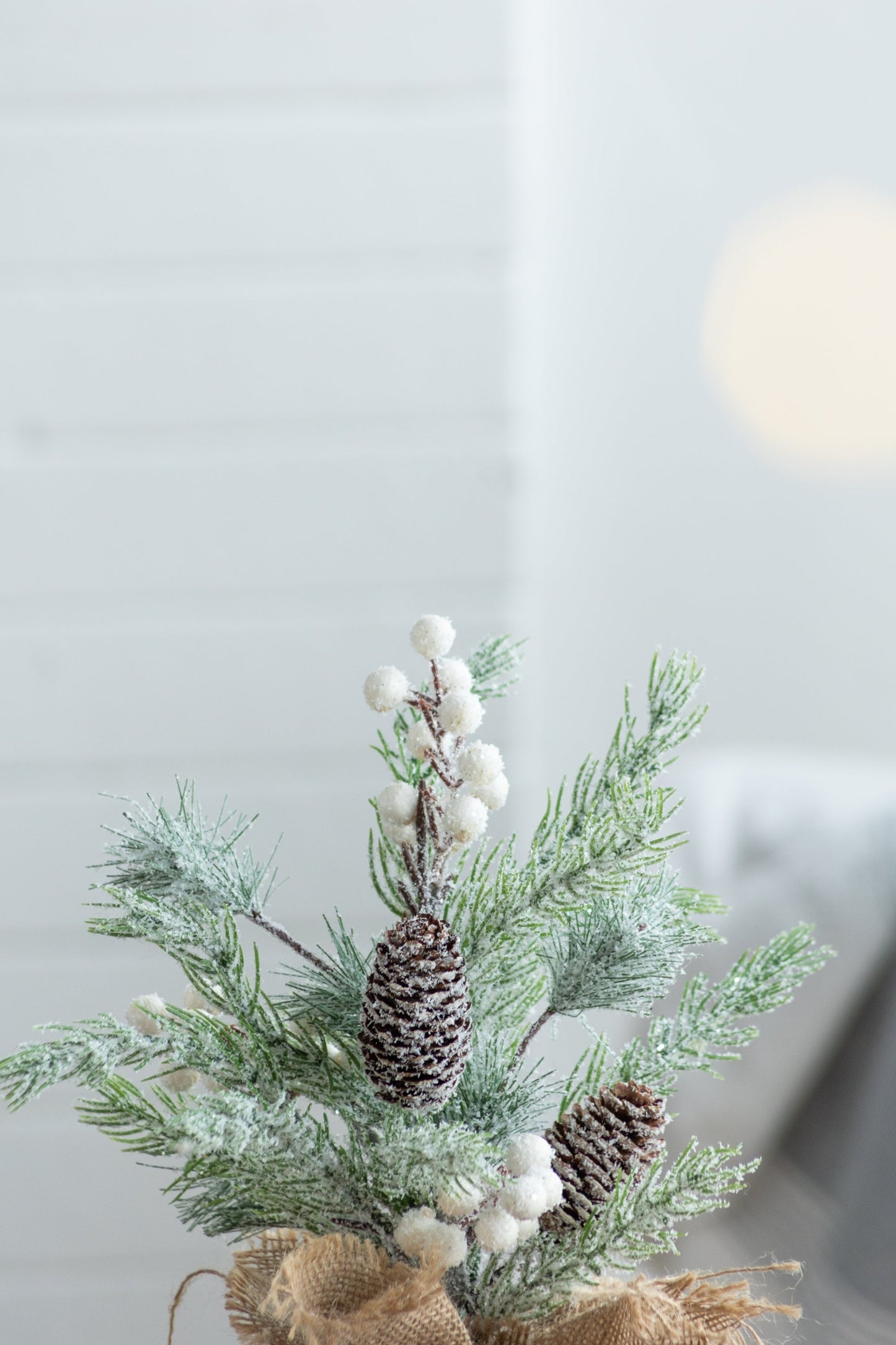 Set of 2, 15''H Frosted Artificial Trees With Pinecones and Faux Berry Accents, Festive Tabletop Decor, for Seasonal Cen