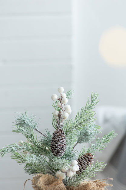 Set of 2, 15''H Frosted Artificial Trees With Pinecones and Faux Berry Accents, Festive Tabletop Decor, for Seasonal Cen