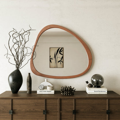 Solid Wood Mirror 45 Inch Asymmetrical Wall Mirror Wooden Framed Mirror Large Sized Dressing Mirror, for Living Room, Be