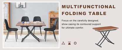 Table and Chair set.Modern Multifunctional Lifting Platform,Walnut Wood Grain Sticker MDF Desktop, Black Metal Legs.Pair