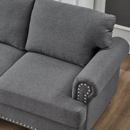Modern Classic Design With Nails Living Room 2+3 Seater Sofa Fabric Couch,Upholstered Polyester Grey.