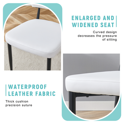 Minimalist Ergonomic Dining Chair With Curved Backrest in Black and White, Metal Legs, PU Leather, Set of 4