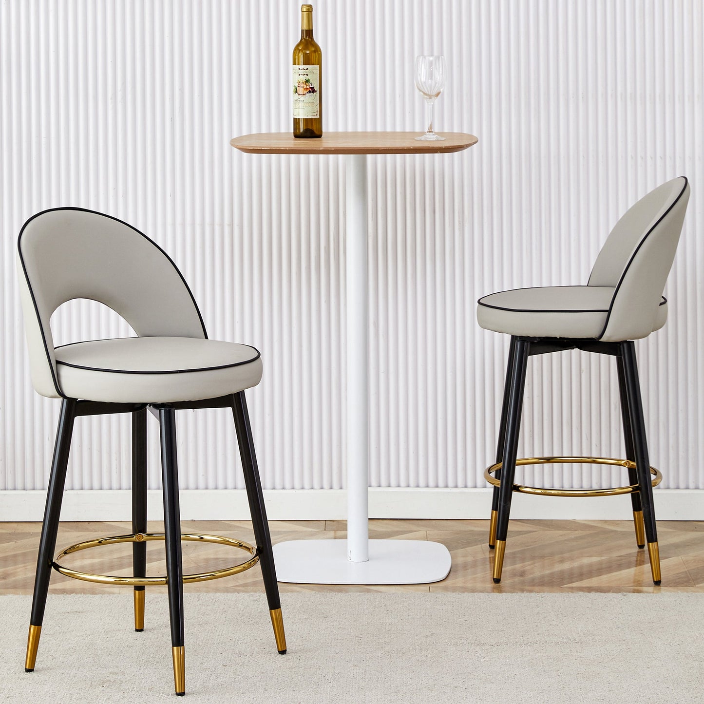 Modern PU Comfortable Upholstered Bar Chair With Smooth and Beautiful Black Metal Legs for Dining Room, Kitchen, Terrace