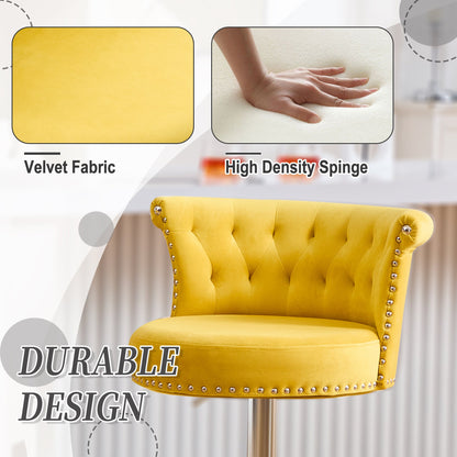 Velvet Bar Stool Set of 2, Adjustable Swivel Bar Stools With Silver Plated Metal Leg, Chrome Nailhead, Counter Height Ch